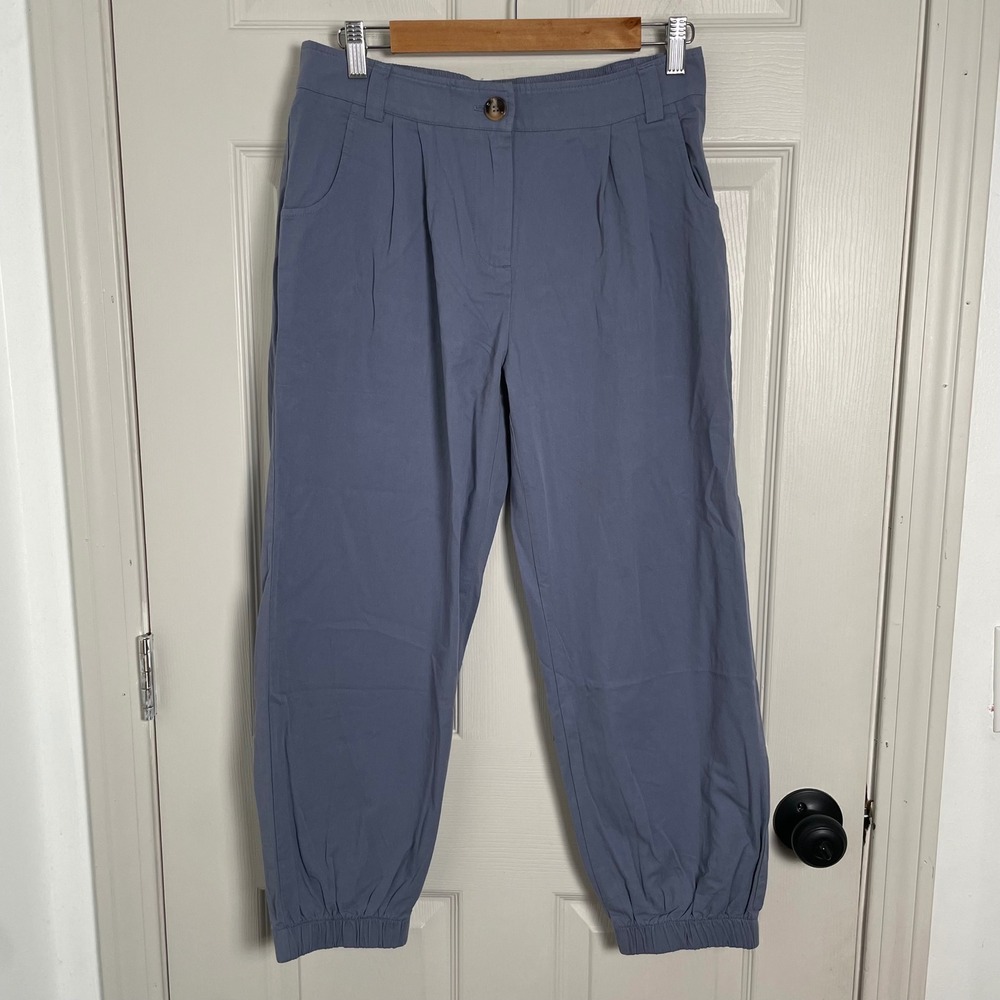 Halara Blue Cotton High Rise Pleated Tapered Jogger Pants Women Medium Causal